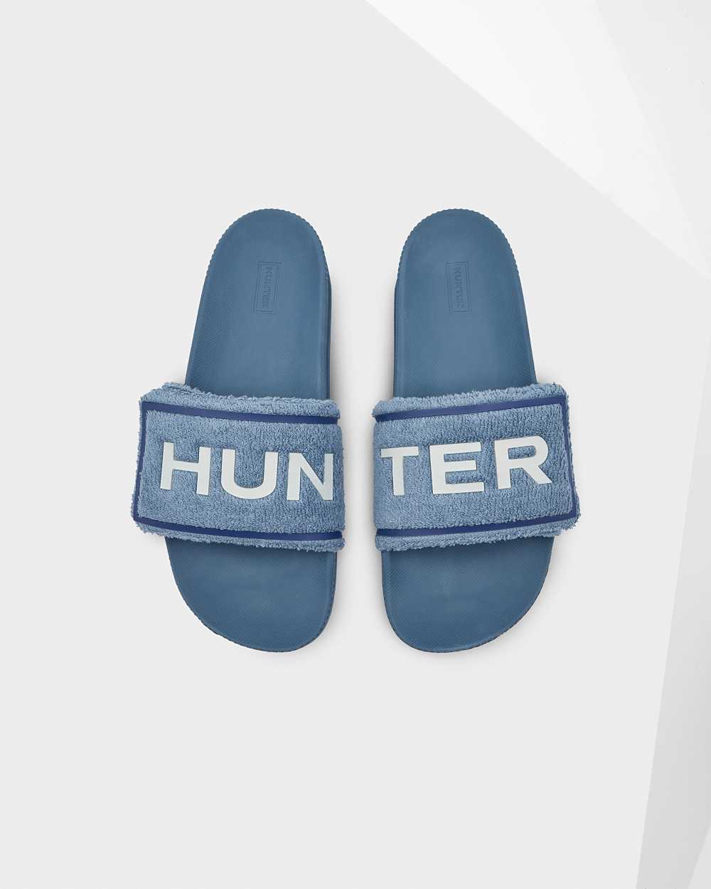 Hunter Original Terry Towelling Logo Adjustable Men's Slides NZ-59579N Blue